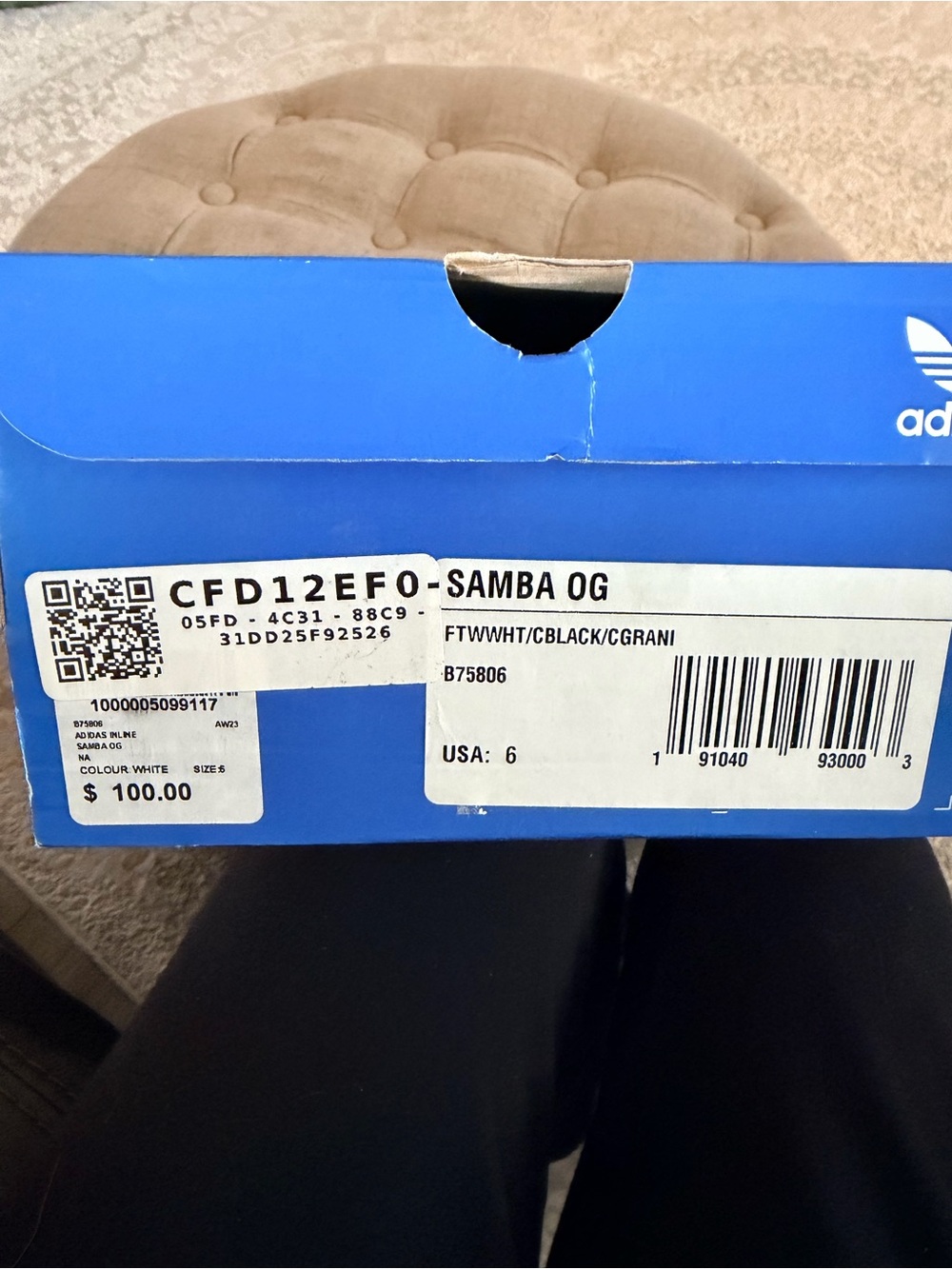 adidas Samba Leather Sneakers in White, Black, Gray - Picture 4 of 4